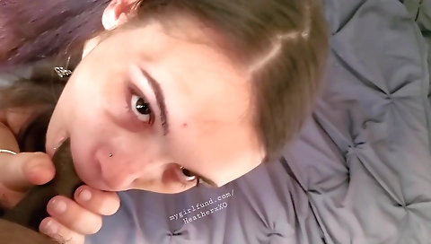 Ebony brunette fuck with a big cock in front of the camera