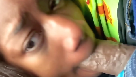 Ebony girl with big ass sucks his big cock with her big mouth