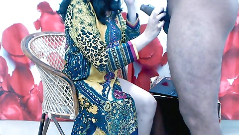 Horny brunette blowjob and handjob with a big cock