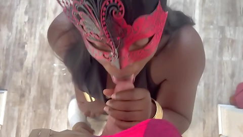 Ebony babe sucks big cock and sucks cock for the camera