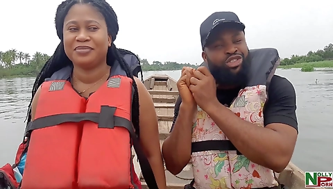 Black milf in sexy lingerie gets creampied on the river