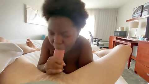 Big natural tits ebony girl gets her dick deep throated