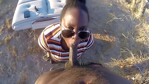 Ebony woman is getting fucked in the backyard outdoors