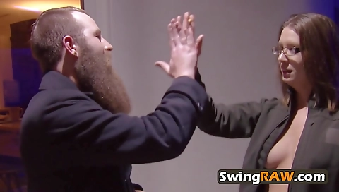 Ebony babe and a blonde couple enjoying each others body