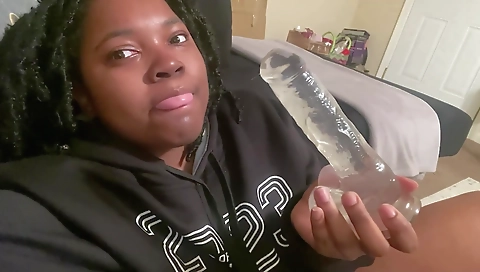 Sexy ebony babe with hairy pussy plays with her pussy