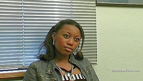 Ebony girl in casting video looks nervous and horny