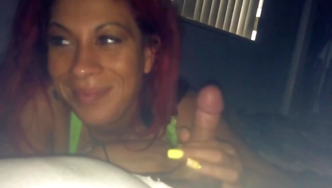 Red head gets her face covered with cum and spread over lips