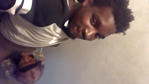 Ebony babe is doing a deep throat and handjob in this 9 minute vid