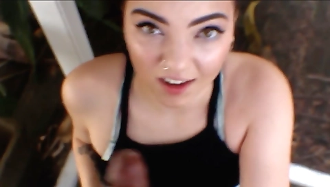 Ebony girl giving a blowjob to her boyfriend and getting fingered