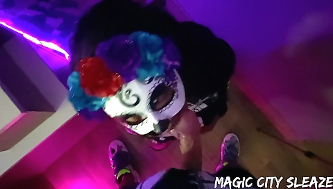 Ebony brunette handjob with a guy in the porn scene