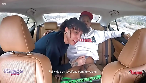 Small ass ebony teen rides big cock in amateur car vid