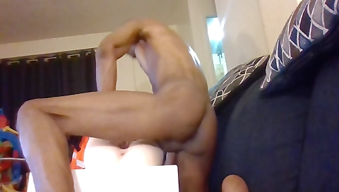 Ebony babe in black lingerie fucks her ass on webcam