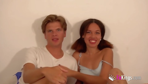 Ebony and brunette teens in an amateur interracial porn