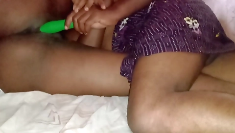 Hot ebony lesbian masturbation with homemade toy play