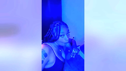 Tattooed black girl takes a huge load of hard cock