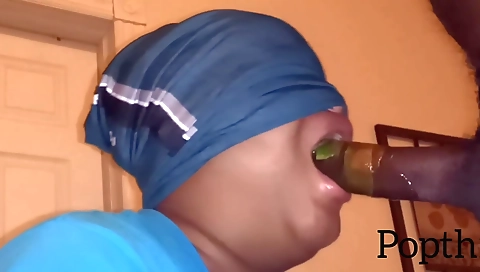 Busty ebony chick is getting her fruit rolled up throat