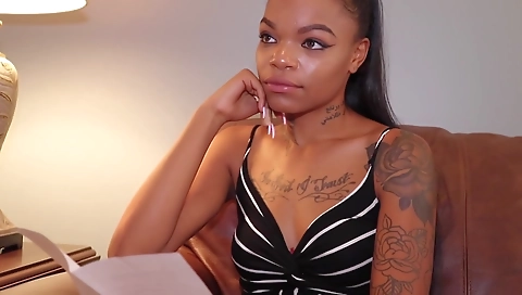 Brunette ebony girl in shower with a dildo in her pussy