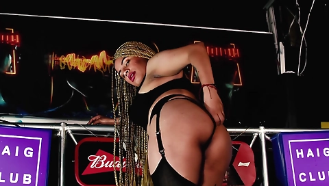 Busty brunette with a big ass and a tattooed pussy