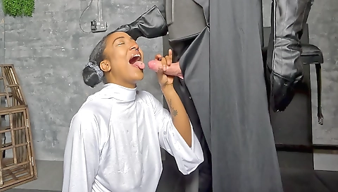 Brunette with a tattooed face is fucked in foot fetish