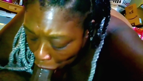 Ebony mature in a sexy black dress deepthroated and fucked