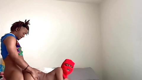 Ebony teen with small tits and a tiny ass sucks and gets fucked