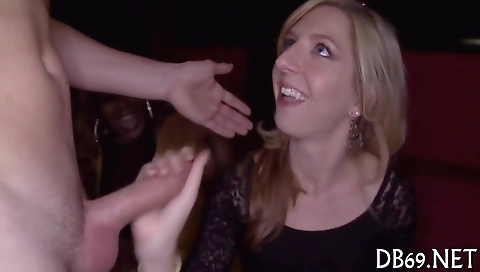 Amateur interracial group sex with a busty and big cock