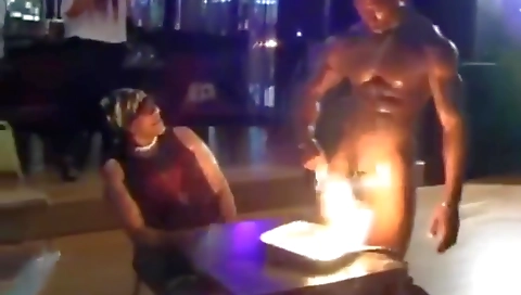 Ebony stripper gets naked and gets a big black cock