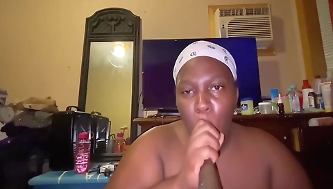 Black cock and red panties with ebony beauty on camera