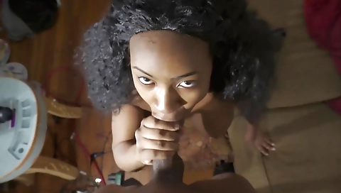 Brunette and black guy make it with deepthroated fun