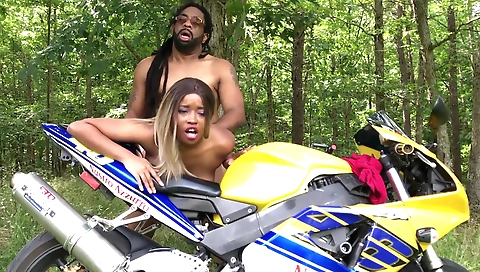 Ebony beauties on the road giving a great ride with a dick